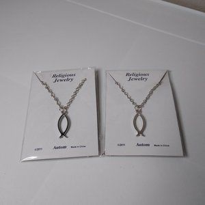 Lot Of 2 Ichthus Fish Necklaces 18.5 Inches